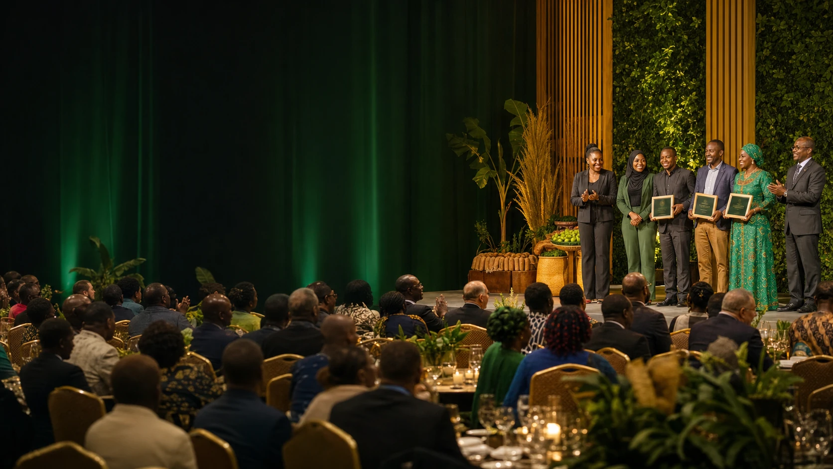 Agriculture leaders receiving recognition at an elegant annual awards event